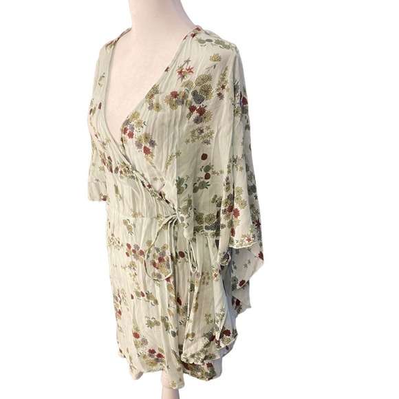 Gillia Hawaii Women Floral Wrap Mini Dress Cover Up V Neck Rayon LT pink White S - Picture 2 of 11